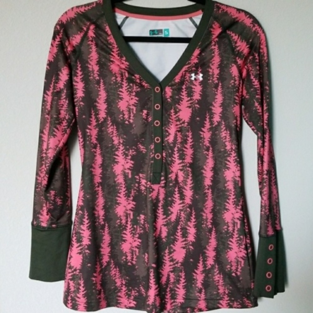 {Under Armour} Pink Green Tree Fitted Top